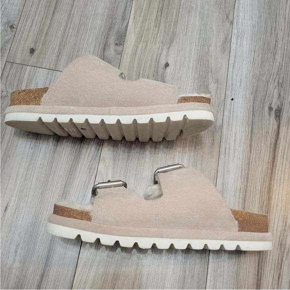 J/Slides Faux Fur Shearling Lined Suede Pink Open Toe Slides Sandals Sz 7.5 - Picture 6 of 12